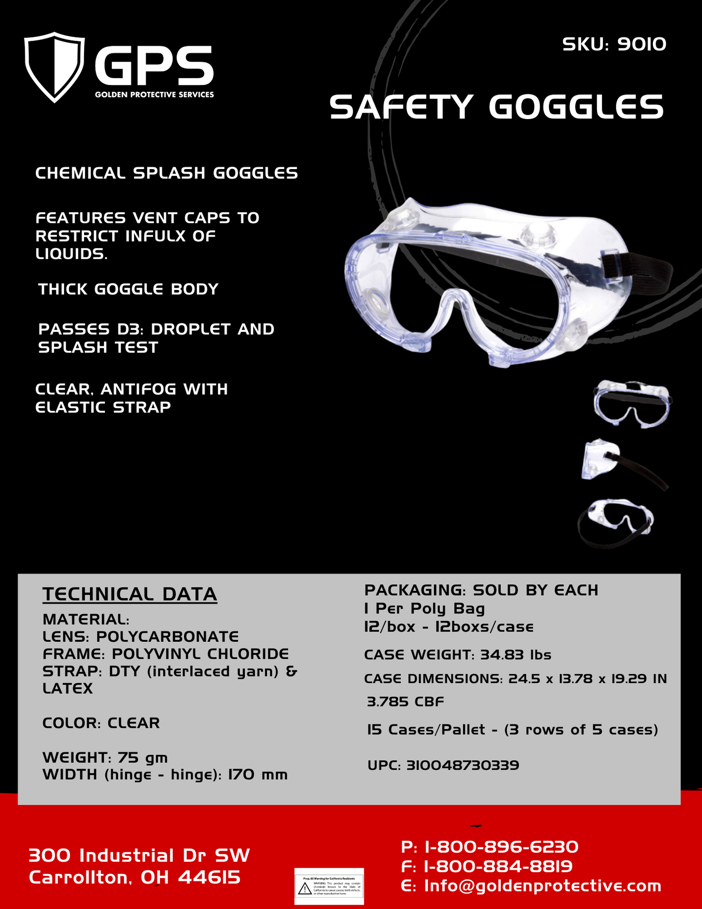 Chemical Splash Goggles Anti-Fog | Safety Goggles Kit with Case 9010K