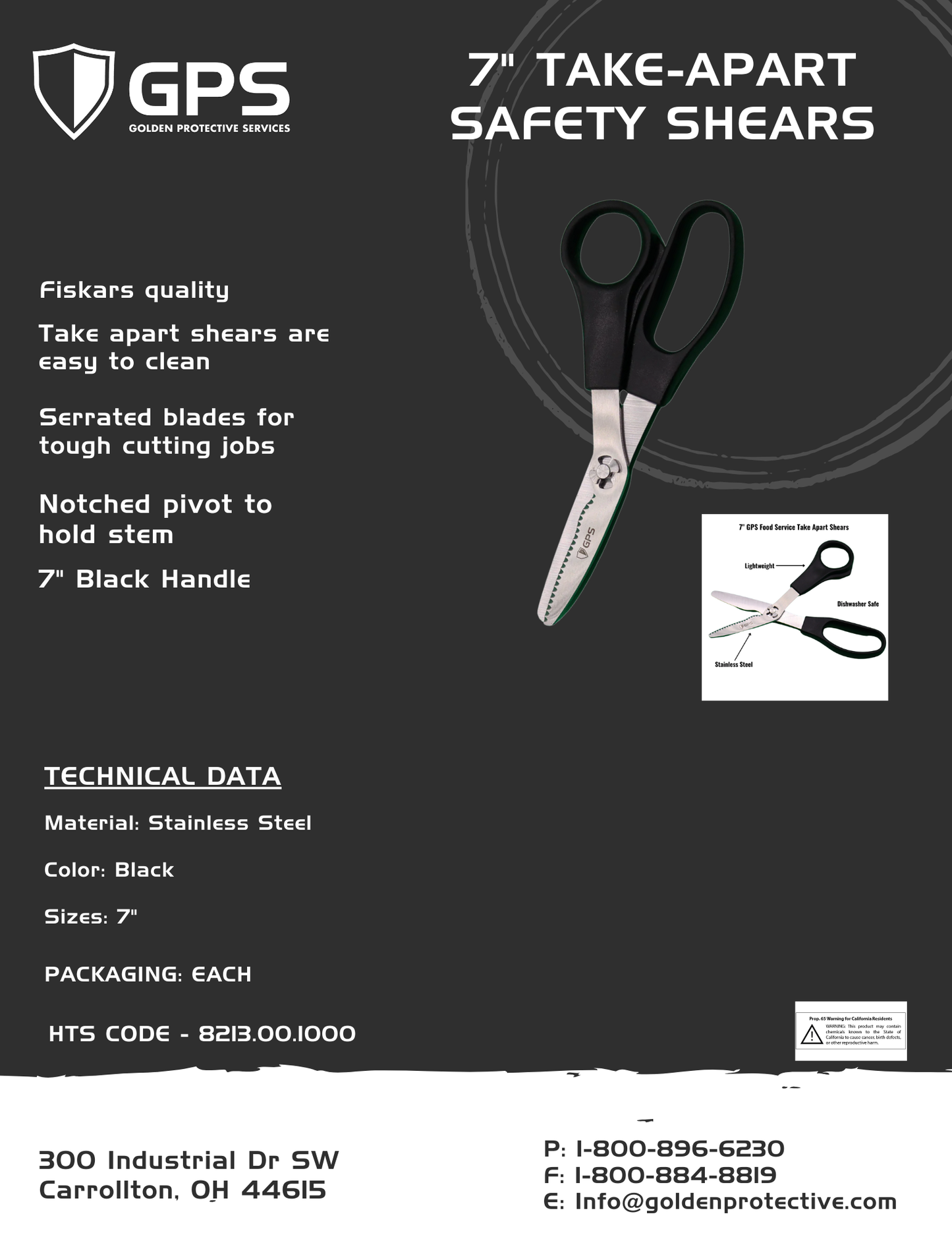 Take-Apart Safety Shears 7", Black Handle