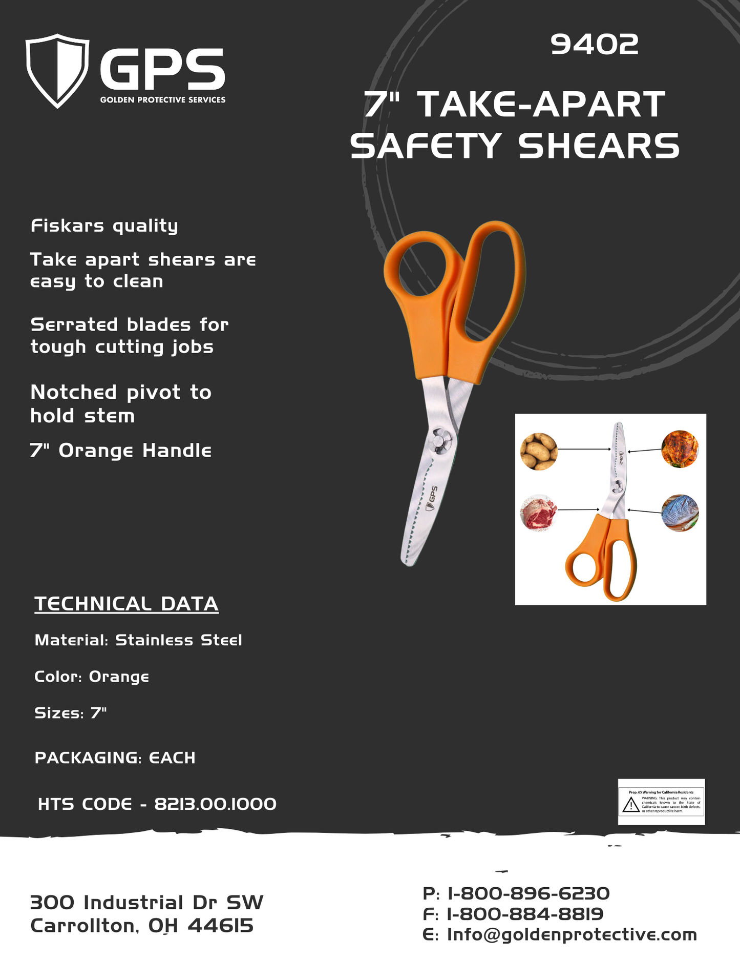 Take-Apart Safety Shears Orange Handle 7"