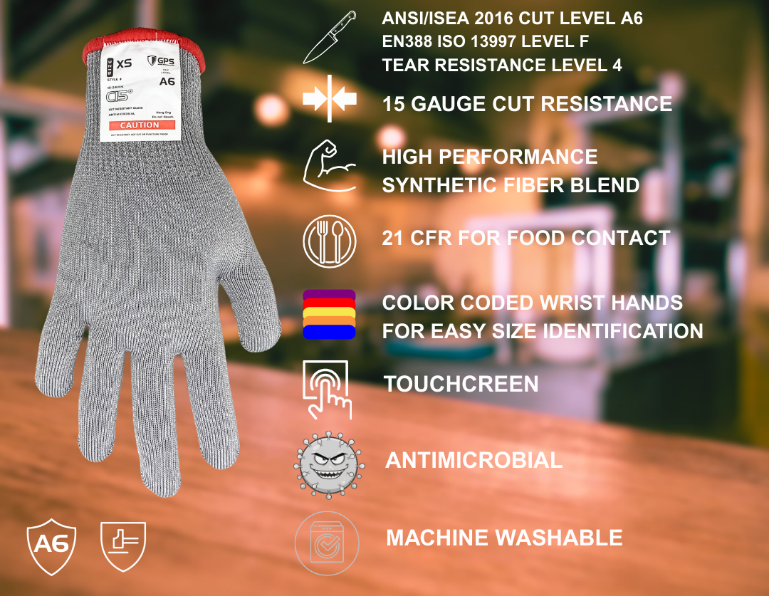 C15® A6 Cut Resistant Gloves – 15 Gauge HPPE, Food Safe