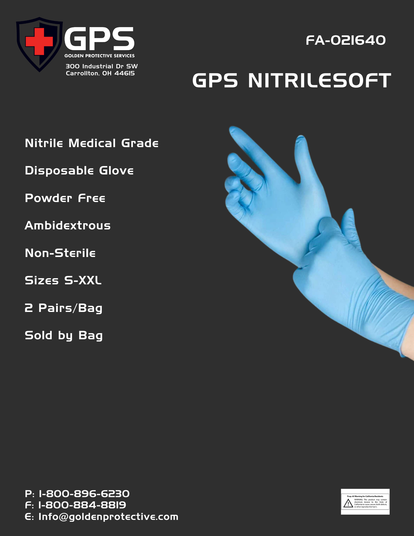 FA-021640 GPS NitrileSoft™ Powder-Free Nitrile Disposable Gloves | 2 Pair Pack
