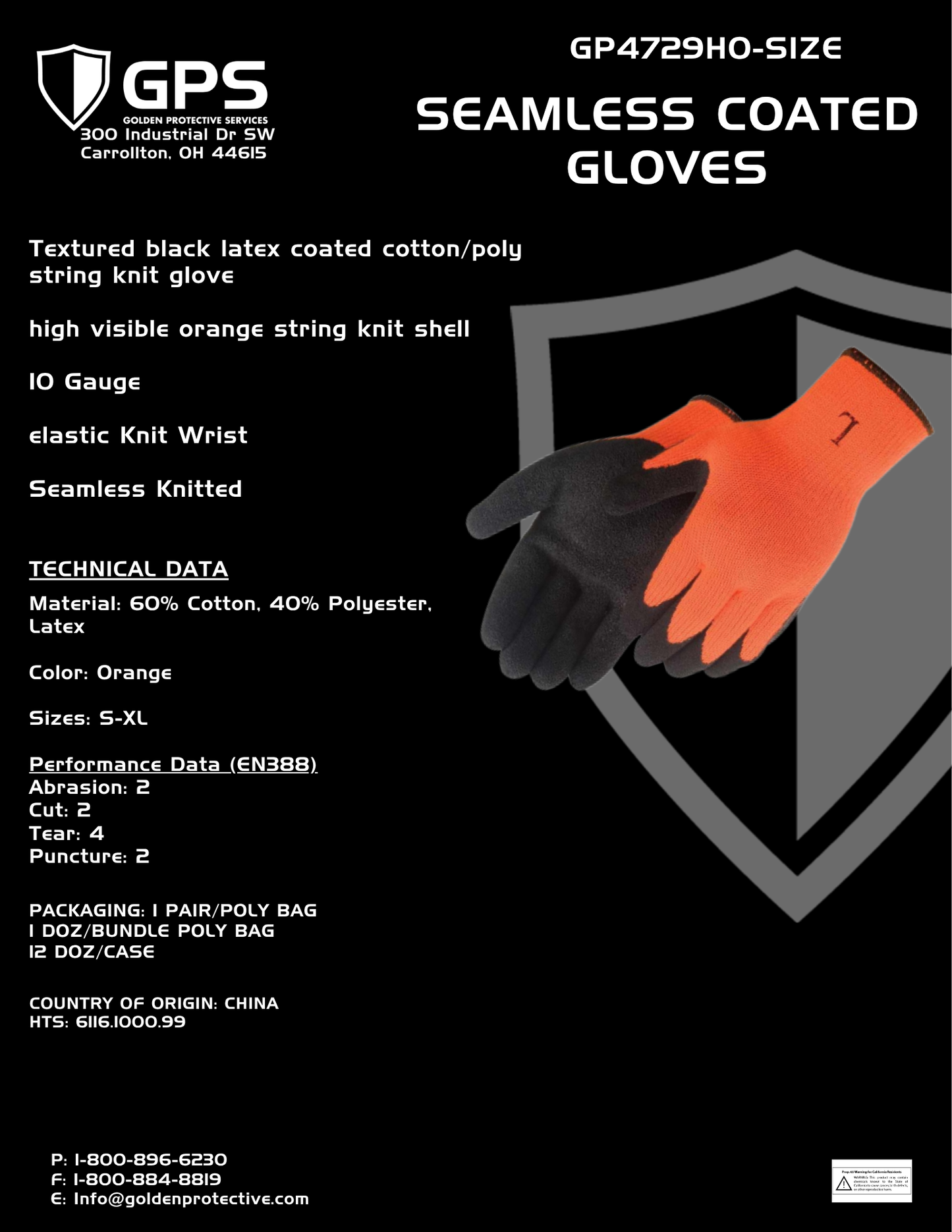 GP4729HO Latex Coated Work Gloves | High-Visibility Grip Gloves
