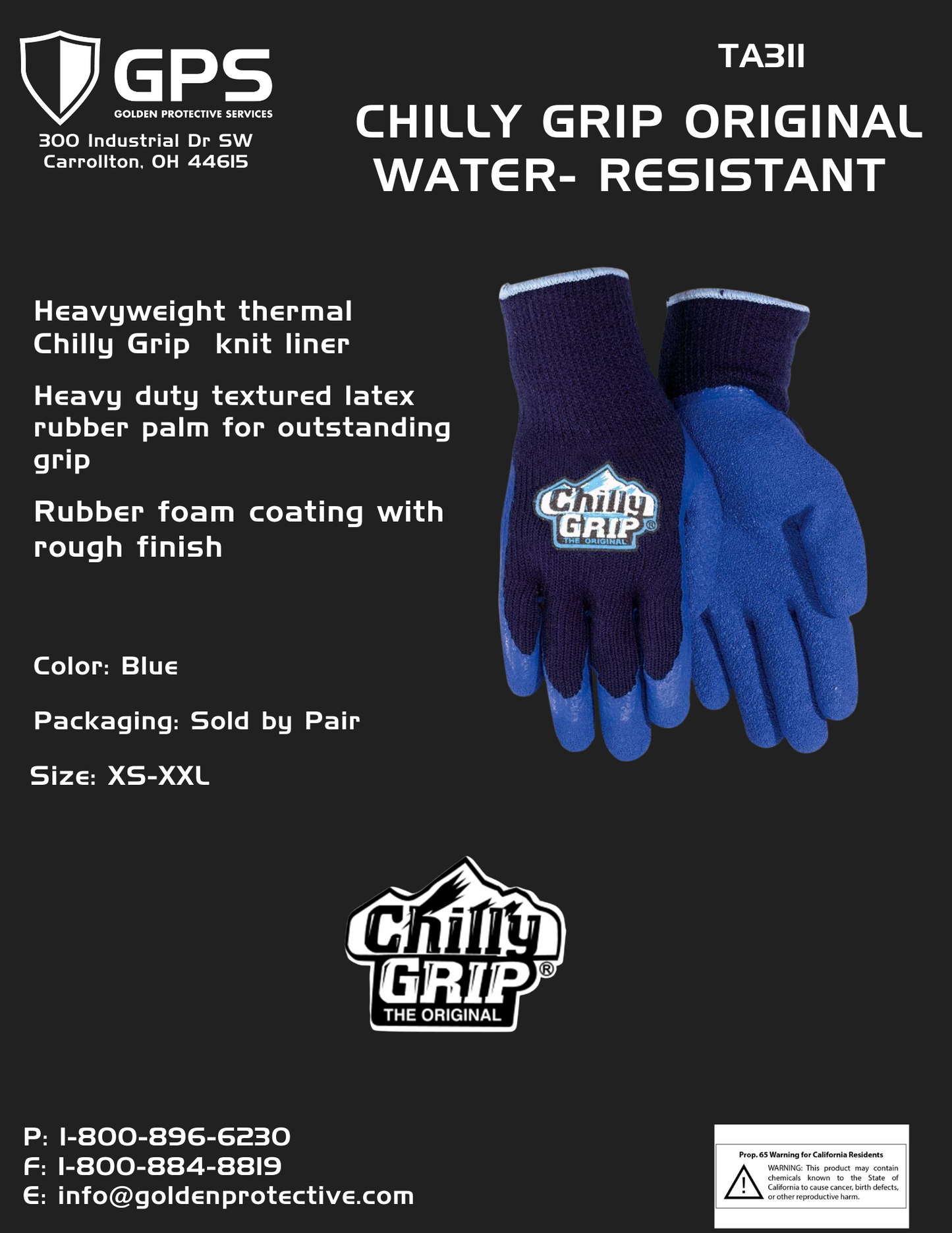 TA311 Chilly Grip® Cold Weather Work Gloves – Thermal Lined, Textured Latex Palm (XS–XXL)