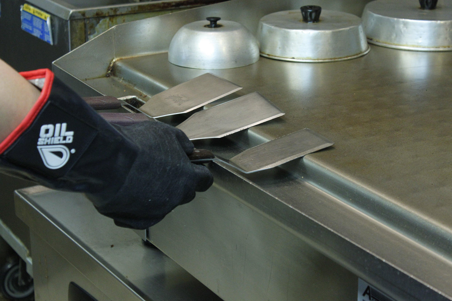 Oil Shield®, 18" High Temp Neoprene Insulated Gloves, Red Banding & RTE Labeling - Mens Sizes S and L - GPSFoodService