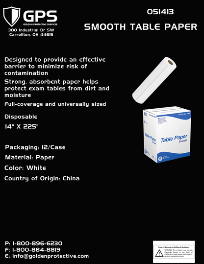 Smooth Table Paper, 12" x 225", White, Strong, Absorbent Paper