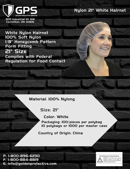 Nylon 21" White Hairnet