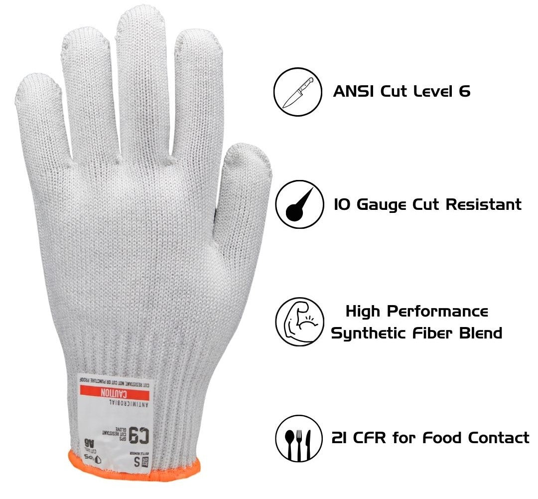 C9, 10 Gauge Cut Resistant White Glove ANSI Cut Level 7