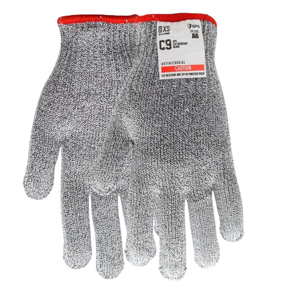 C9, 10 Gauge Cut Resistant Grey Glove w/Hang Up Loop ANSI Cut Level 6 - Sizes XXS-XXL