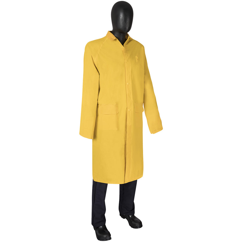 GP1225 Yellow PVC Rainwear Coat and Hood, 48" Length, Detachable Hood, 0.35mm Thickness, Size XL