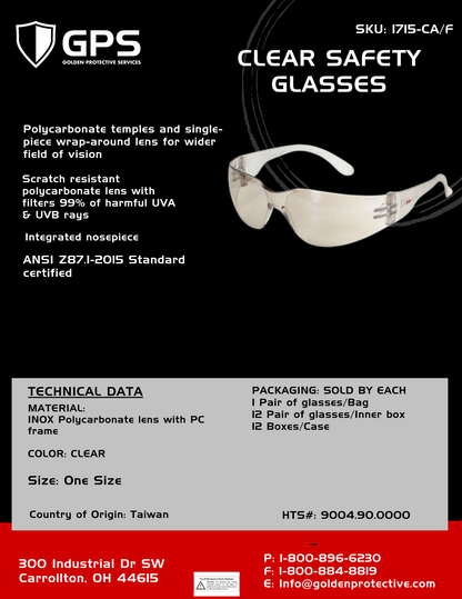 Clear Safety Glasses Anti-Fog