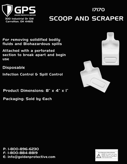 Scoop and Scraper, 8" x 4" x 1", Infection Control and Spill Control, Disposable