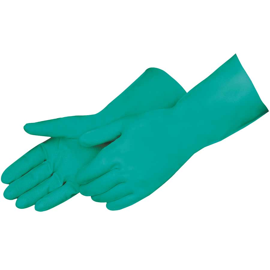 Green Nitrile 13" Flock Lined Chemical Gloves, 15 Mil