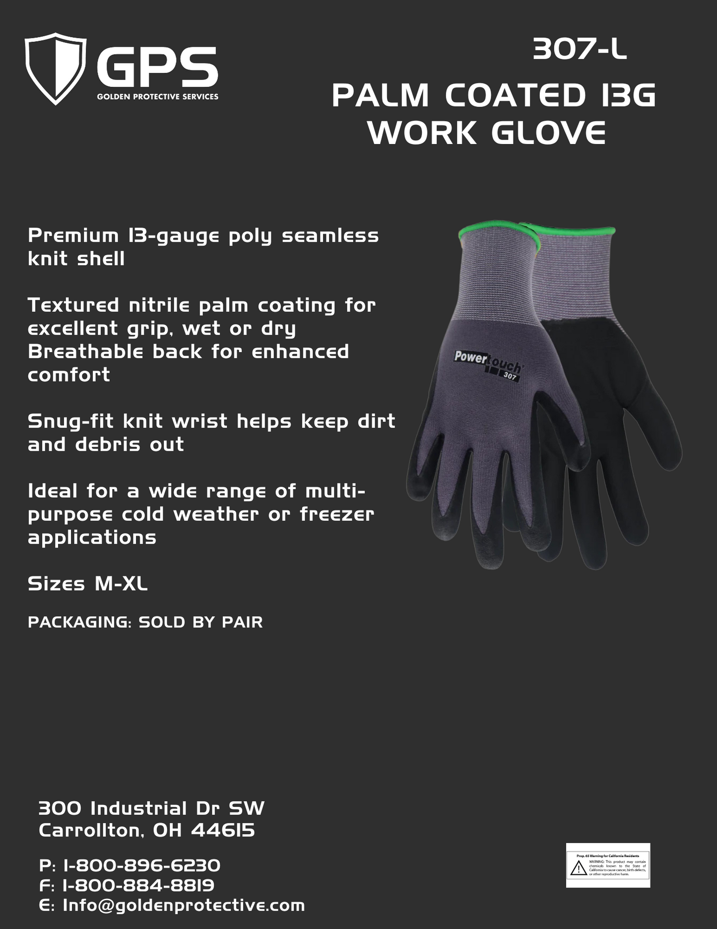 Red Steer Palm Coated Work Glove, Gray/Black, Sizes M-XL
