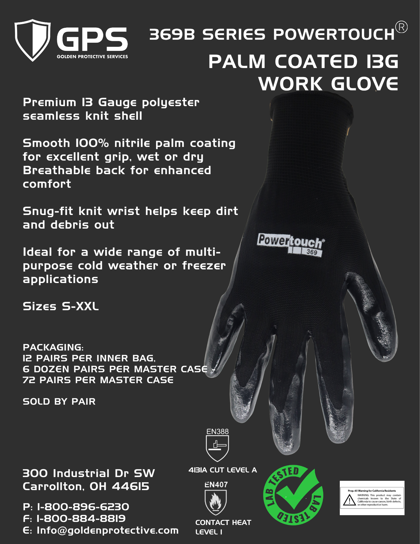 PALM COATED 13G WORK GLOVE – 369B SERIES POWERTOUCH®
