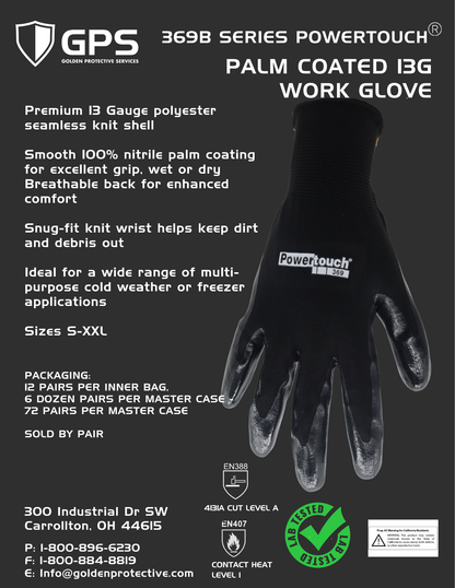 PALM COATED 13G WORK GLOVE – 369B SERIES POWERTOUCH®