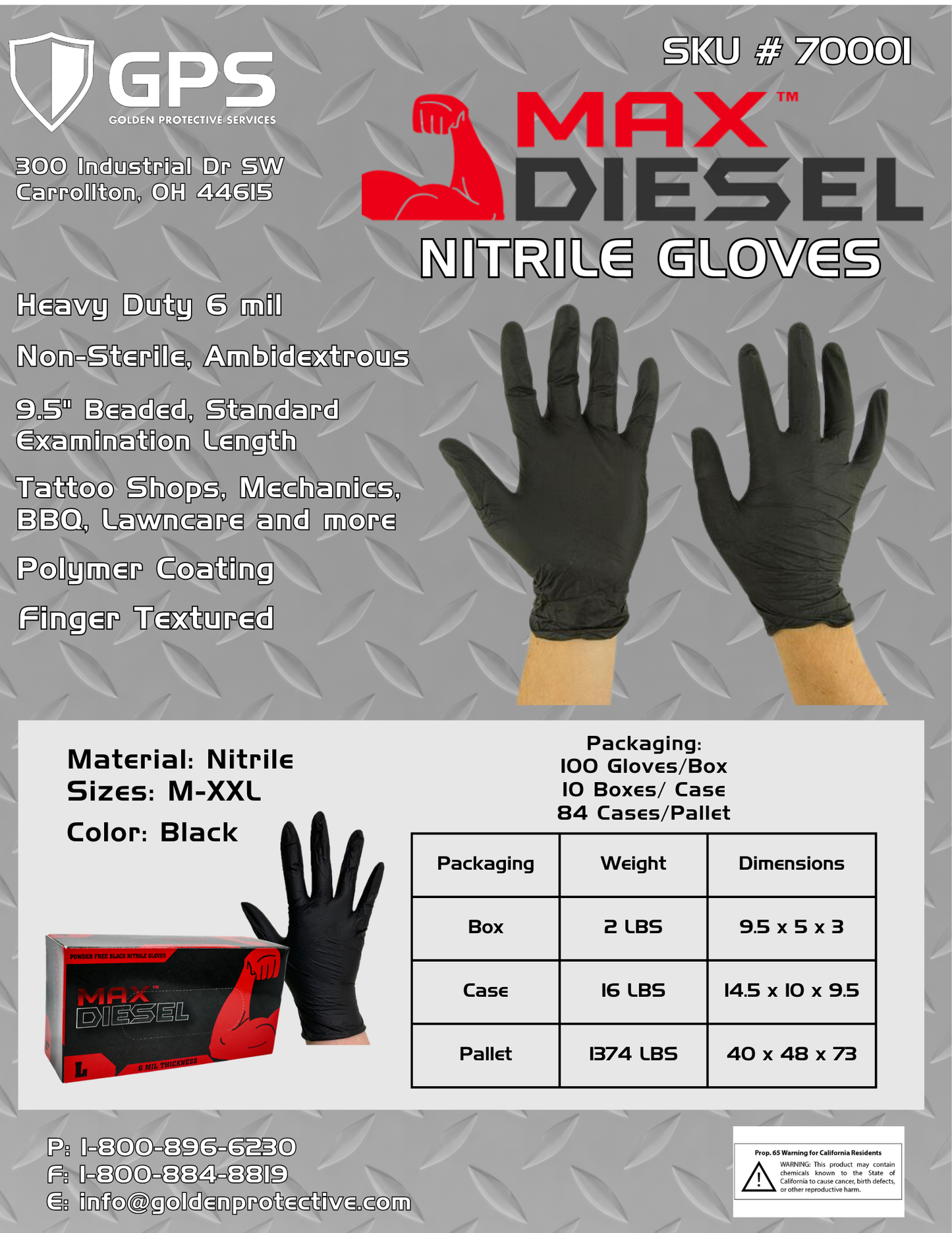 The Max Diesel® Nitrile Disposable Glove Powder Free - Sizes M-XXL