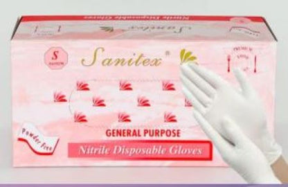 Nitrile 4.5Mil Disposable Grade Gloves, Powder Free, White, Sizes S-XL, 100 Gloves Per Box