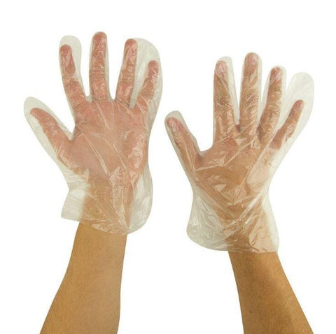 Disposable Clear Poly Hybrid Stretch Gloves, Copolymer Polyethylene PE Blend, Plastic, Powder-Free, Latex and Allergy Free, Food Service, Work, Cooking and Cleaning, Sizes S-XXL