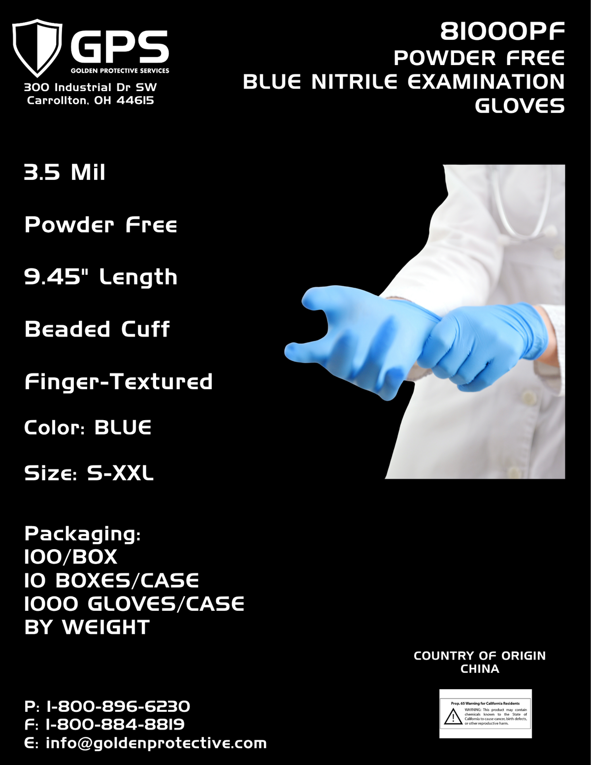 81000 Blue Medical Grade Powder-Free Nitrile Exam Gloves | 3.5 Mil