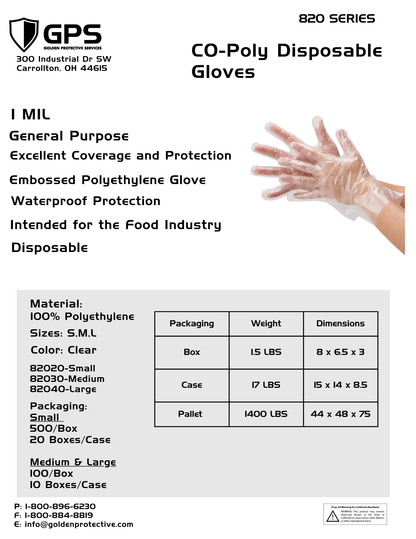 Co-Poly General Purpose Disposable Gloves - Sizes SM-LG