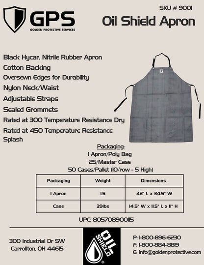 Oil Shield® Hycar, Black Nitrile Rubber Apron Mid-Weight 42", Food Service Safety