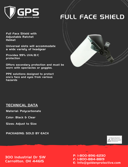 Full Face Shield with Adjustable Ratchet Helmet