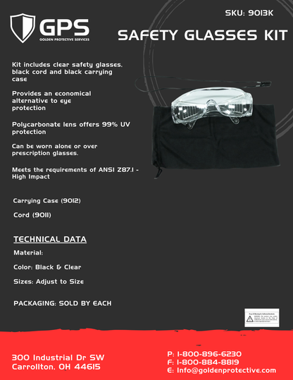 Safety Glasses Kit with Cord & Case