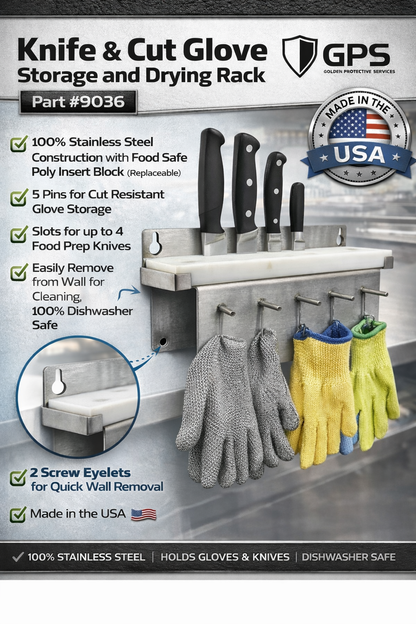GPS Knife & Cut Glove Storage and Drying Rack – Stainless Steel | Part #9036