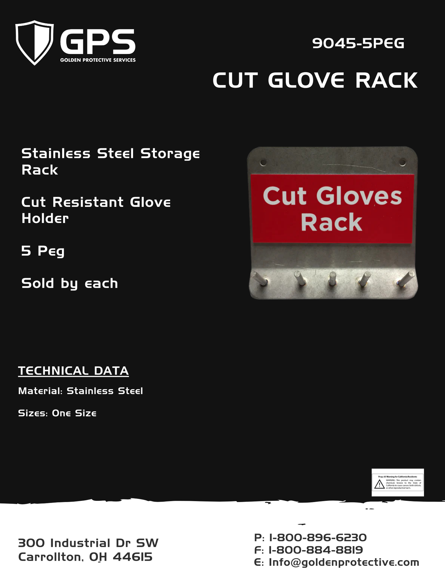 Stainless Storage Rack Cut Resistant Glove 5 Peg