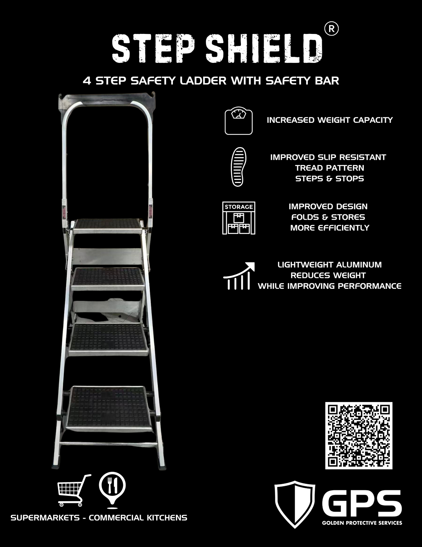 Step Shield 4 Step Safety Ladder with Safety Bar