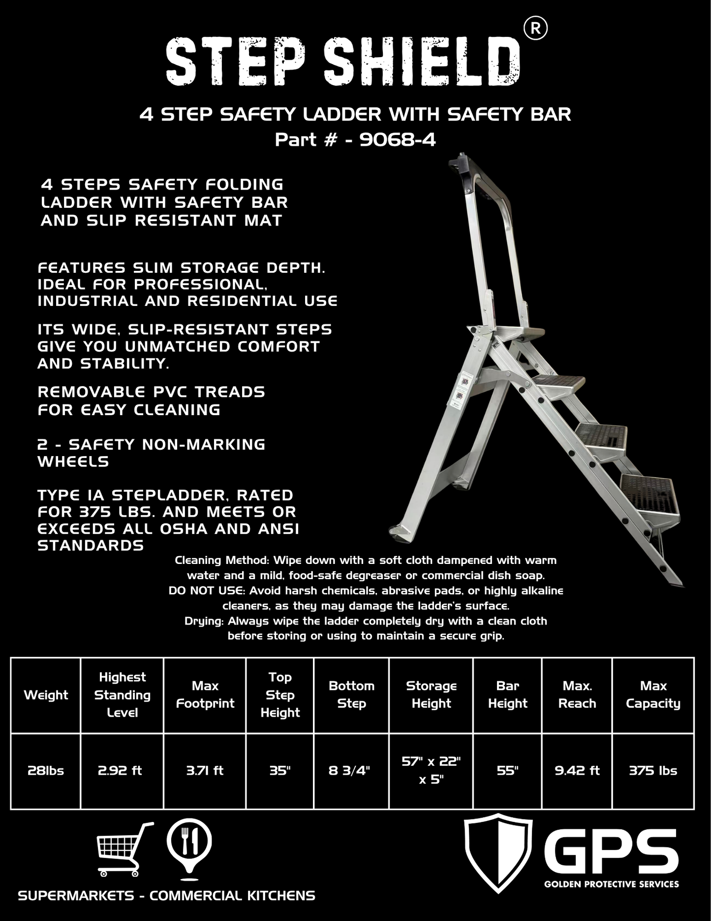 Step Shield® 4 Step Safety Ladder with Safety Bar