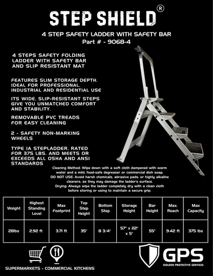 Step Shield® 4 Step Safety Ladder with Safety Bar