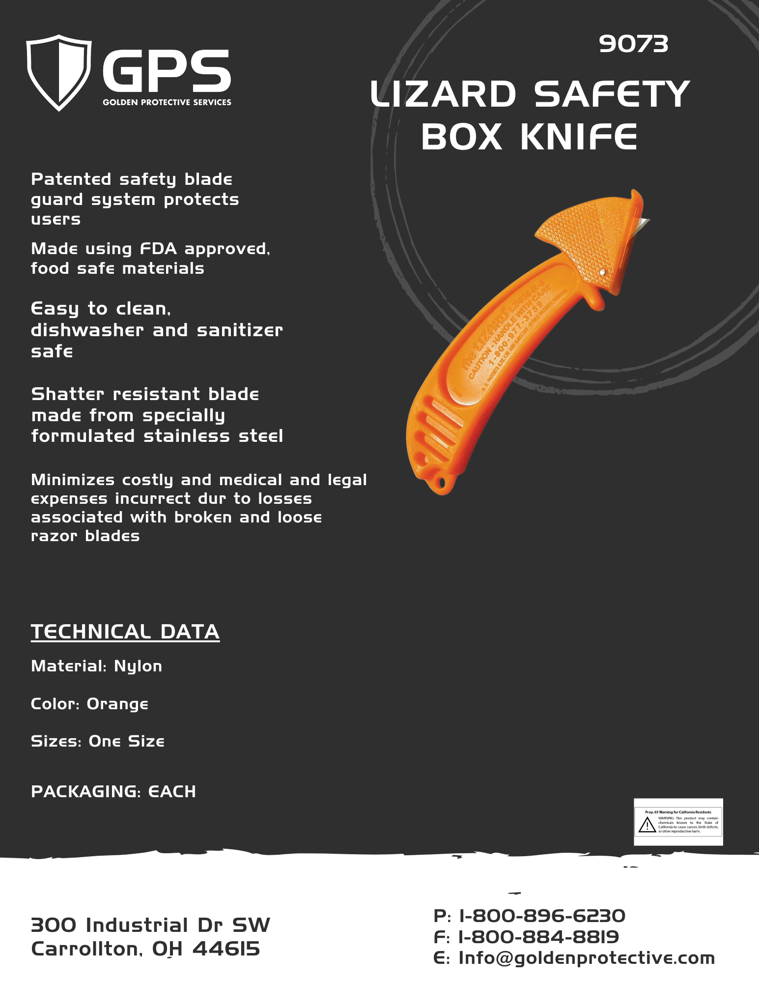 Lizard Safety Box Knife - 6/pack, FDA Approved, Food Service Safety – GPS
