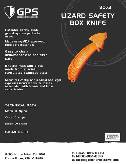 Lizard Safety Box Knife - 6/pack, FDA Approved, Food Service Safety