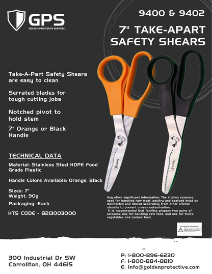 Take-Apart Safety Shears 7", Black Handle