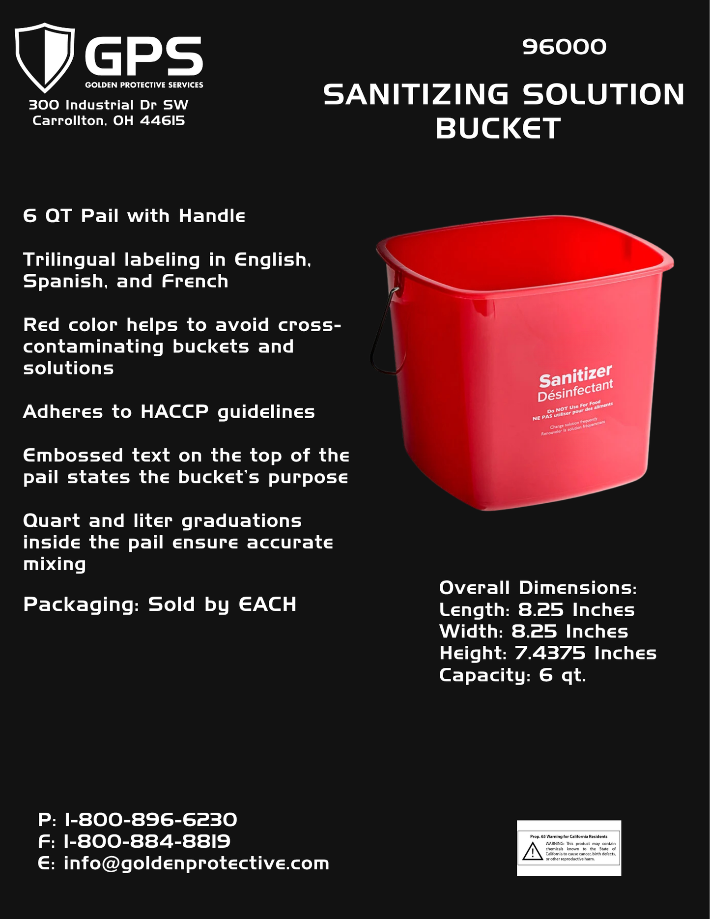 6 Qt Red Sanitizing Bucket | HACCP Cleaning Pail with Handle 960000