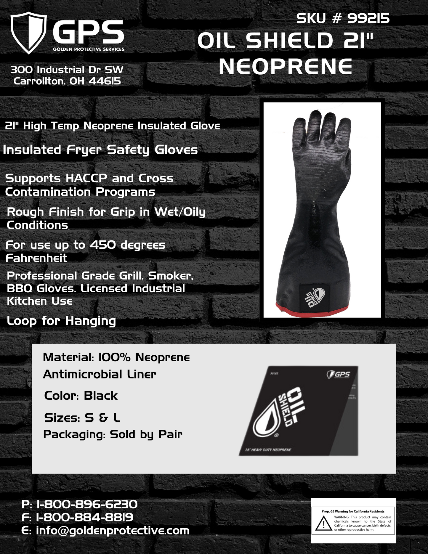 Oil Shield®, 21" (99215) High Temp Neoprene Insulated Gloves - Men's Size L