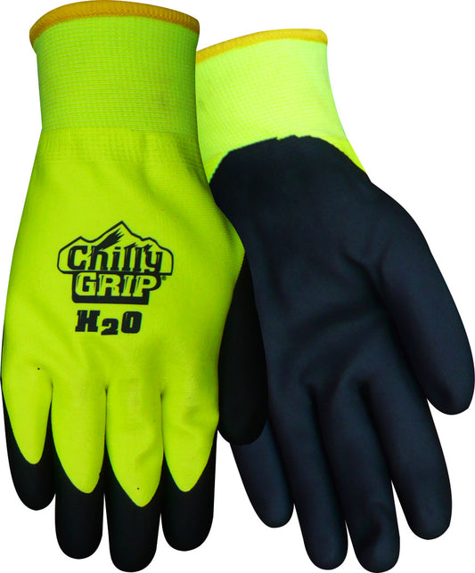 Chilly Grip H2O Waterproof Thermal-lined Black/Hi-Vis Large Full Fingered Work & General-Purpose Gloves - Nitrile Over Dip Coating, Sizes M-XXL