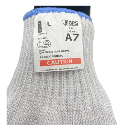 C9, 10 Gauge Cut Resistant White Glove with Hang Up Loop, ANSI Cut Level 7 - Sizes XXS-XXL