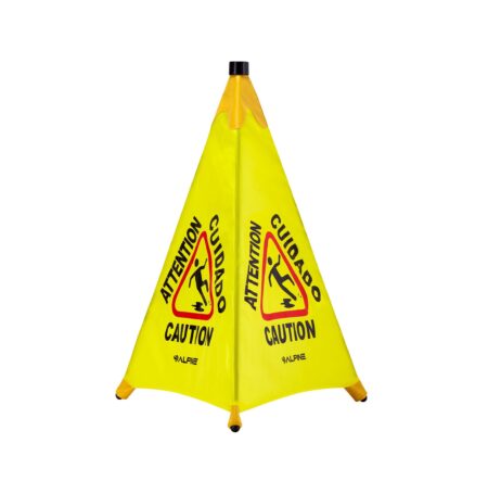 18" Pop-Up Caution Safety Cone – Bilingual Wet Floor Sign with Storage Tube (9099)