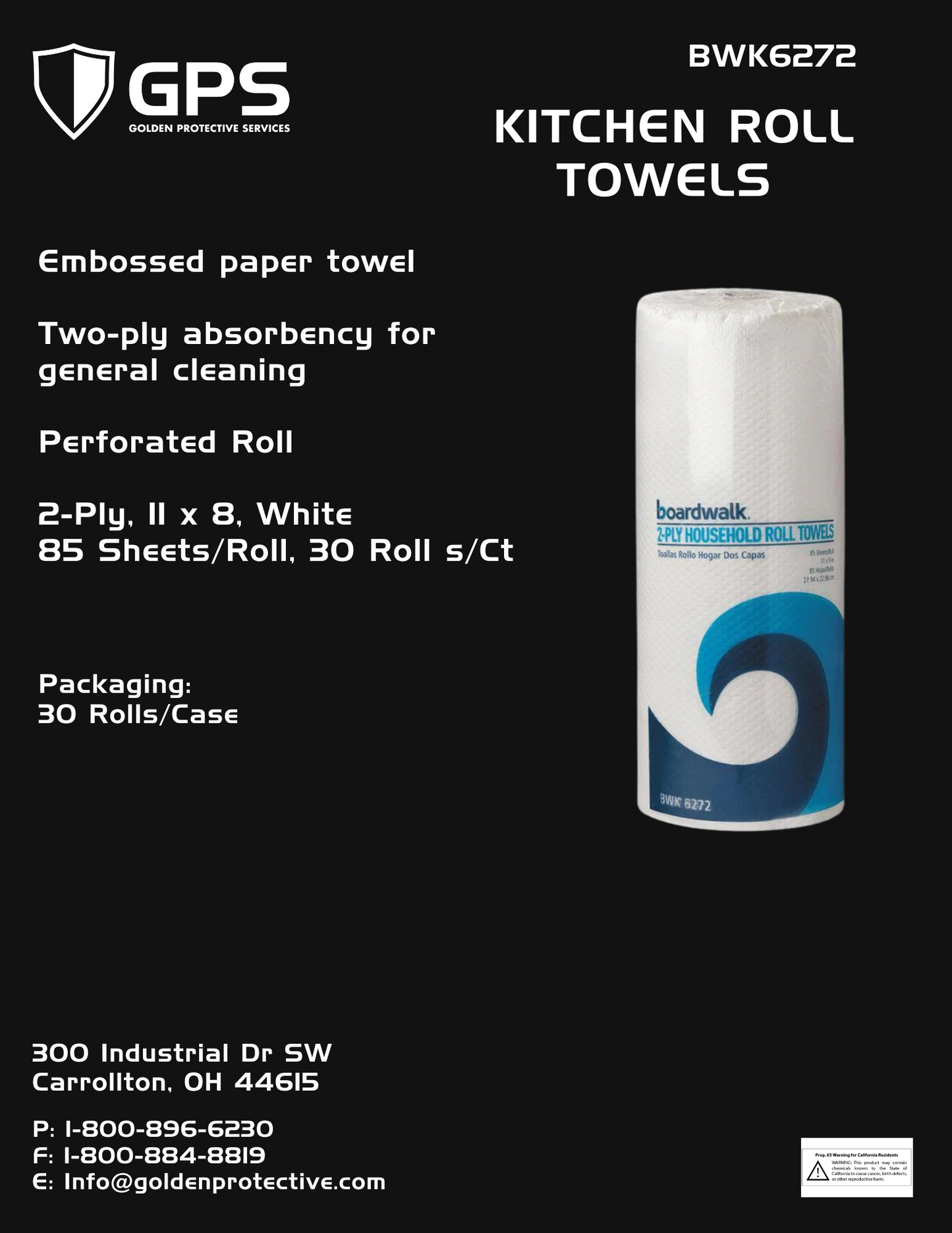 Kitchen Roll Towels, Perforated, 2-Ply, 11 x 8, White