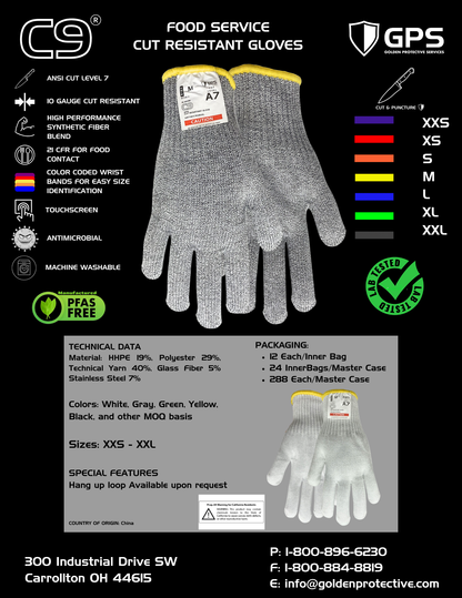C9, 10 Gauge Cut Resistant Grey Glove