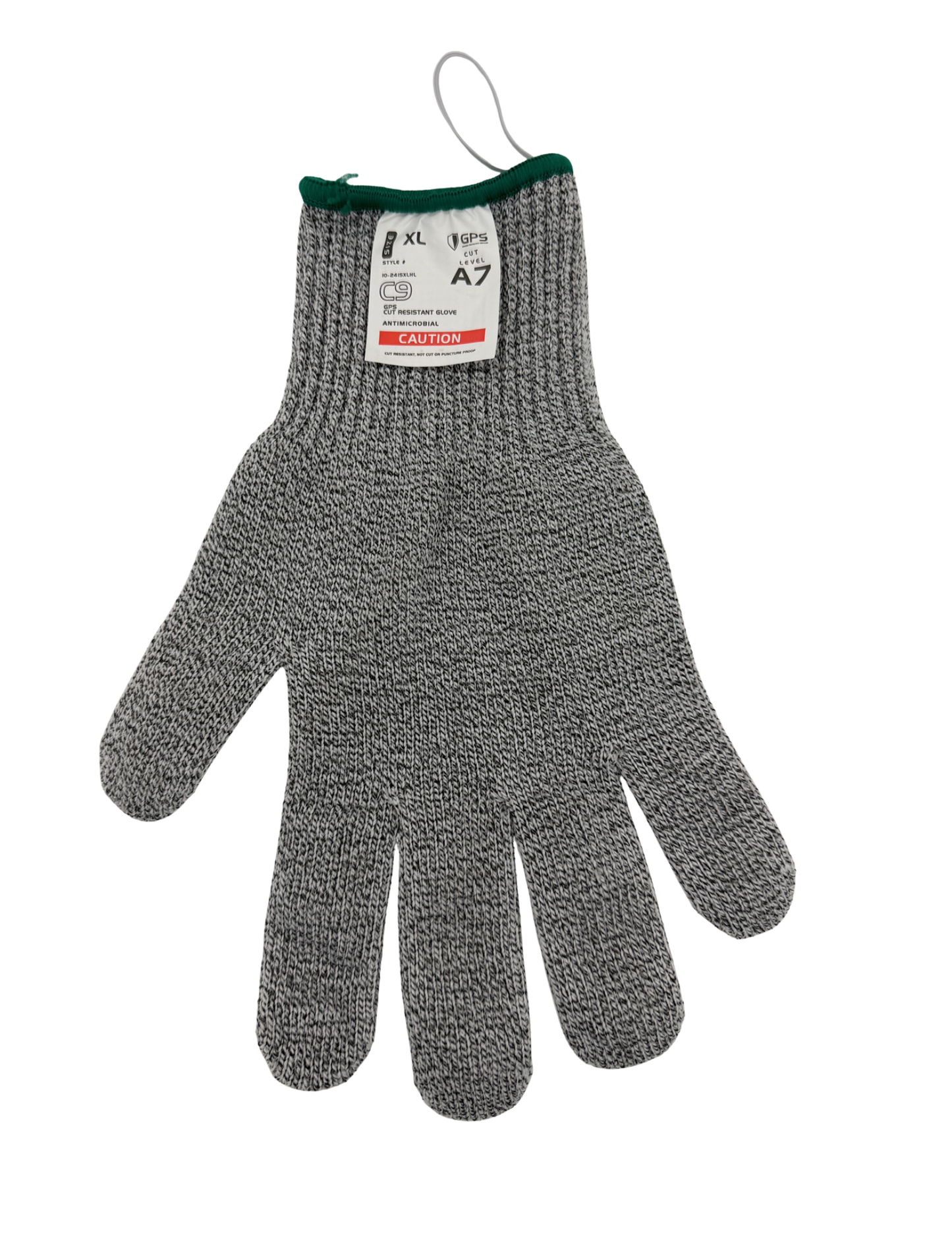C9, 10 Gauge Cut Resistant Gray Glove with Hang-Up Loop, ANSI Cut Level A7 – Sizes XXS-XXL