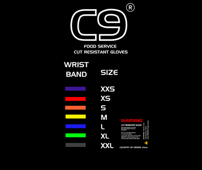 C9, 10 Gauge Cut Resistant White Glove with Hang Up Loop, ANSI Cut Level 7 - Sizes XXS-XXL