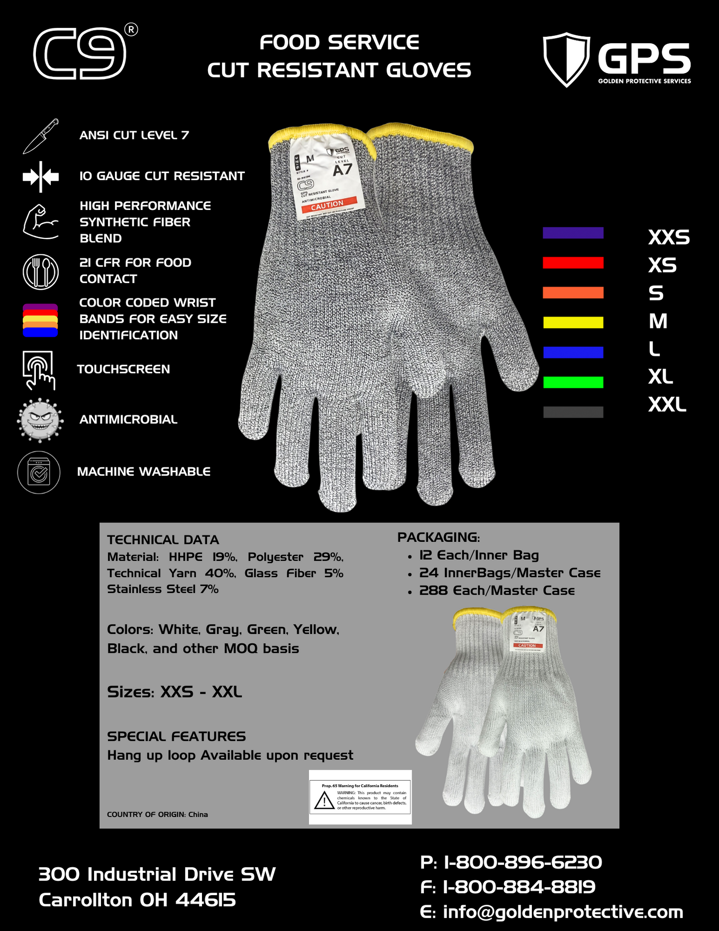 C9, 10 Gauge Cut Resistant White Glove ANSI Cut Level 7