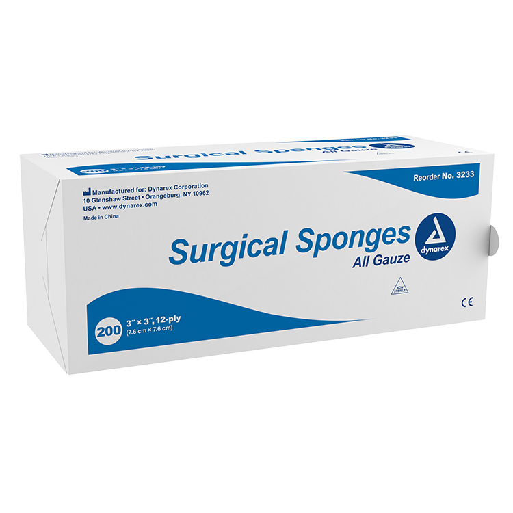 Surgical Gauze Pad, 3" x 3", 100% Cotton Gauze, 200 Per Box