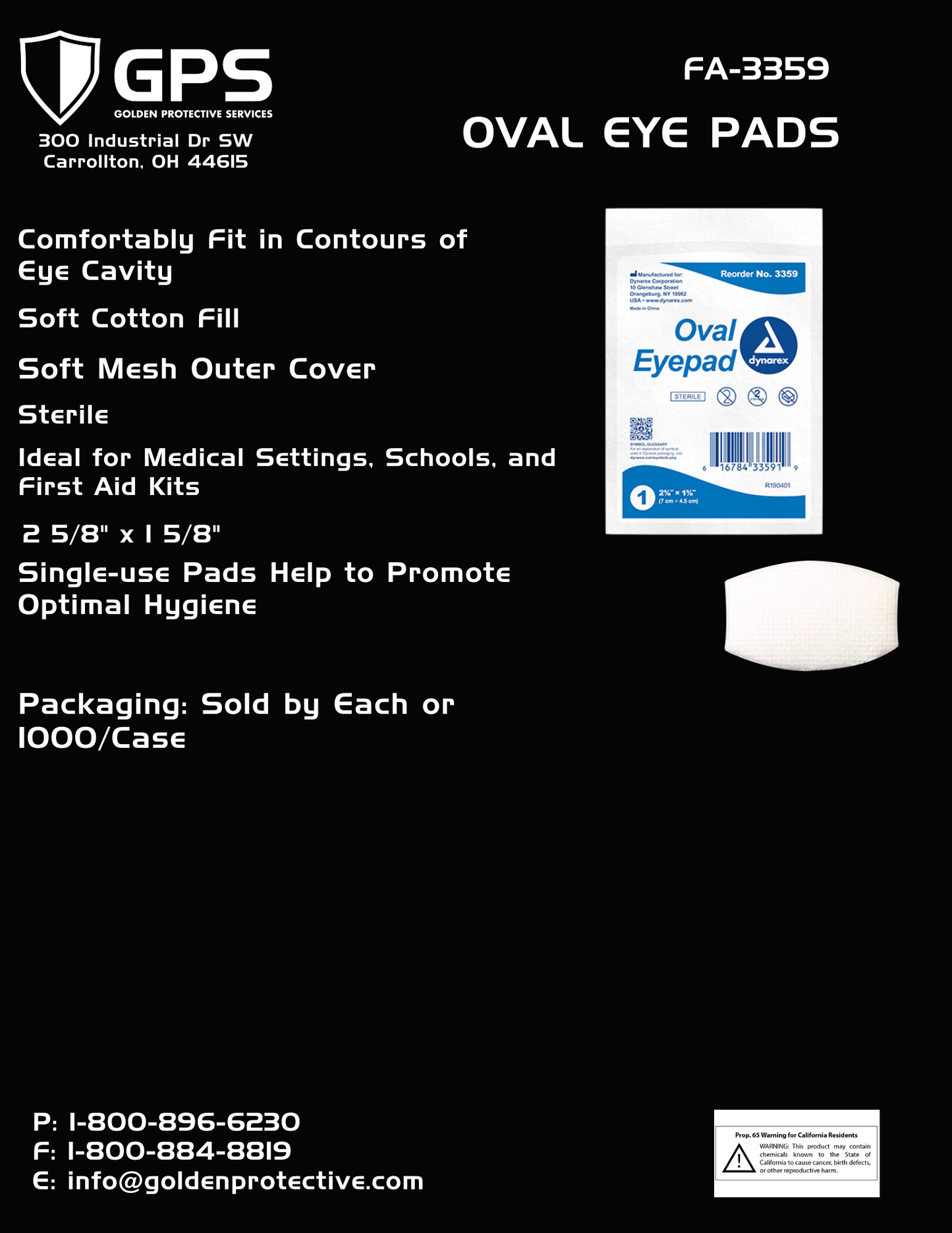 Oval Eye Pad, 2 5/8" x 1 5/8", Soft Cotton Fill, Soft Mesh Outer Cover