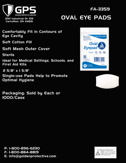 Oval Eye Pad, 2 5/8" x 1 5/8", Soft Cotton Fill, Soft Mesh Outer Cover
