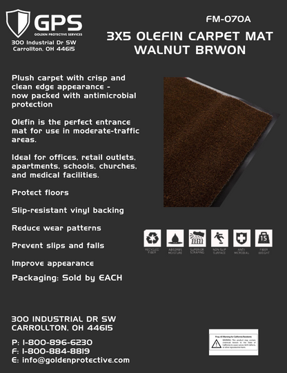 3x5 Olefin Carpet Mat - Walnut Brown