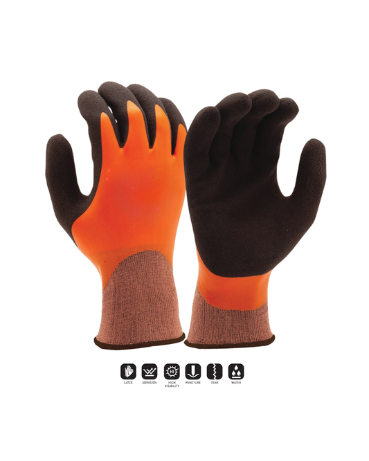 GL502 Sandy Latex Dipped Work Gloves - Orange with Black Palm Dip